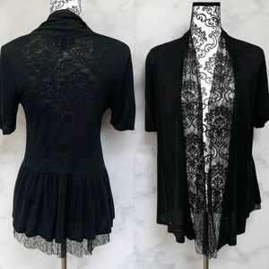 Y2K IZ Byer Black Cardigan with Waterfall Lace Trim